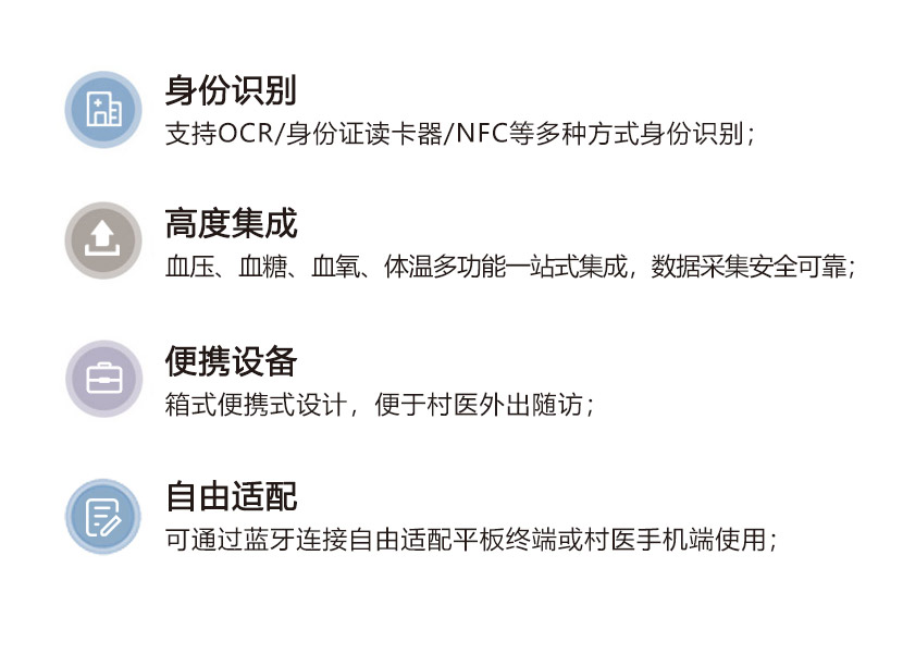 �����R�e ֧��OCR/�����C�x����/NFC�ȶ�N��ʽ�����R�e��  �߶ȼ��� Ѫ����Ѫ�ǡ�Ѫ�����w�صȶ๦��һվʽ��������(sh��)��(j��)�ɼ���ȫ�ɿ���  ��y�O(sh��)�� ��ʽ���ʽ�O(sh��)Ӌ(j��)�����ڴ��t(y��)����S�L��  �����m�� ��ͨ�{(l��n)���B�������m��ƽ��K�˻���t(y��)�֙C(j��)��ʹ�ã�